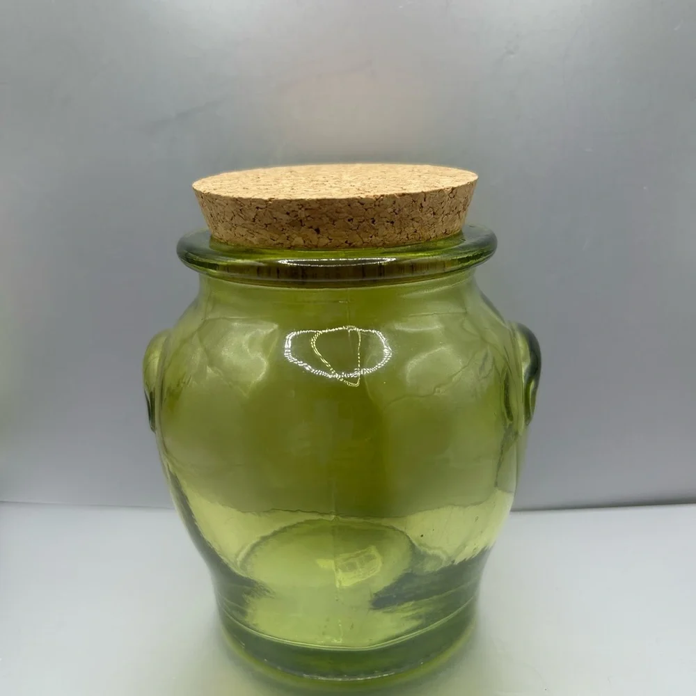 Crate & Barrel Recycled Green Glass Canisters Jar with Cork Stopper